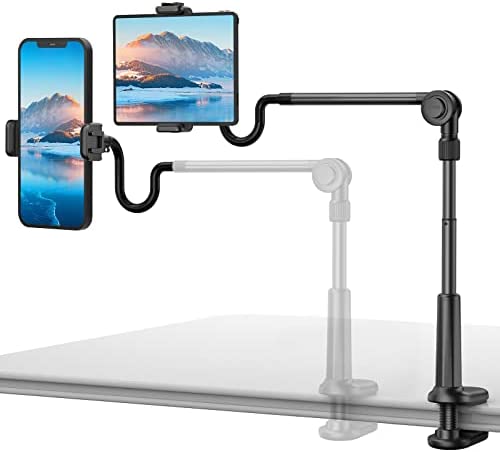 UHIKY 4.6"-11" Phone & Tablet Bed Holder, gooseneck Cellphone Stand, Flexible Overhead Mount clamp Clip for Desk Bedside headboard, Recording Filming, for iPhone/iPad/Tablet