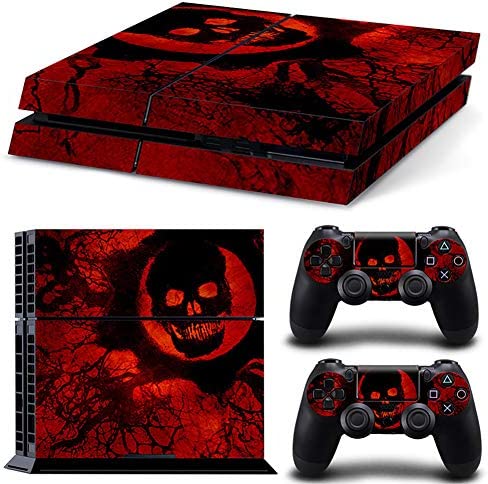 UUShop Skin Decal Sticker Cover Set for Sony PS4 Console and 2 Dualshock Controllers Skin Red Skull
