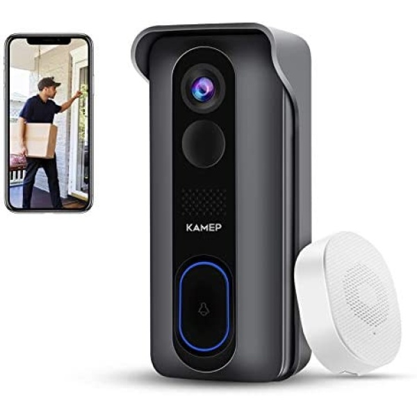 [Upgraded] Wireless WiFi Video Doorbell Camera with Chime HD 1080P Waterproof Home Security Doorbell Camera Battery Powered with 2-Way Audio, Motion Detection,IR,Wide Angle,Cloud Storage, KAMEP