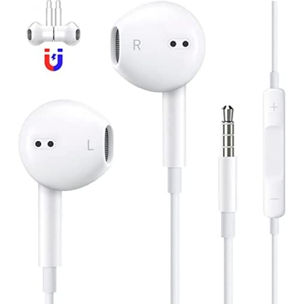 Wired Earbuds,3.5mm Headphones Earbuds Wired, HiFi Stereo in-Ear Magnetic Earphones with Microphone, Compatible with iPhone/iPad/Android/Samsung/MP3/Laptop/Computer