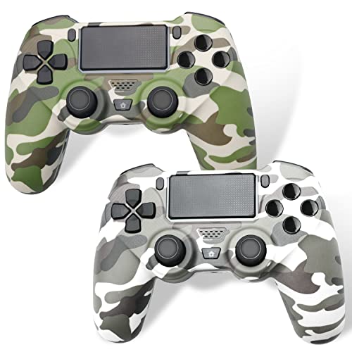 YsoKK 2 Pack Wireless Controller for PS4, Wireless Remote Control Compatible with Playstation 4/Slim/Pro,with Double Shock/Audio/Six-axis Motion Sensor(CAMO Grey+CAMO Green)