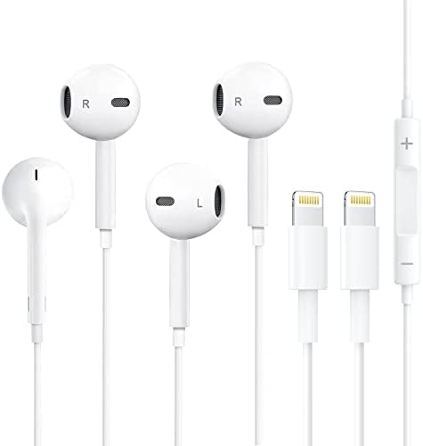 2 Pack Apple Earbuds iPhone Headphones with Lightning Connector [Apple MFi Certified] Wired Earphones Headsets with Built-in Microphone & Volume Control Compatible with iPhone 14/13/12/11/XR/XS/X/8/7