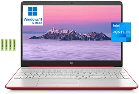 HP Newest 15.6" HD Laptop Computer, Intel Quad-core Pentium Processor, 16GB RAM, 1TB SSD, Office 365 1-Year, Numeric Pad, Webcam, Ethernet, Wi-Fi, Bluetooth, Windows 11 Home(S Mode), Red, Battery