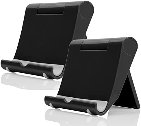 JUSDIQIR Cell Phone Stand for Desk 2 Pack Mobile Phone Holders Desktop Tablet Stand, Foldable Phone Dock Universal Adjustable Tablet Stand for Desk Compatible with Cell Phone Support