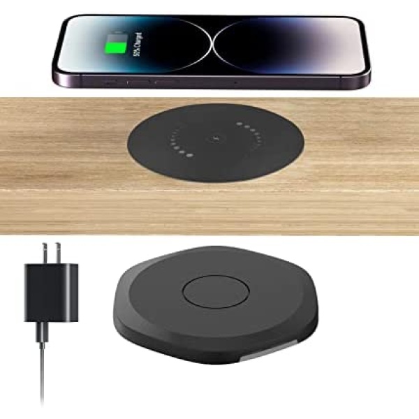JiffyPoint Invisible Wireless Charger Under Desk, Long-Distance Furniture Wireless Charging Pad, Hidden Wireless Charger Compatible with iPhone 14/13/12/11 Series, Airpods (Adapter Included)