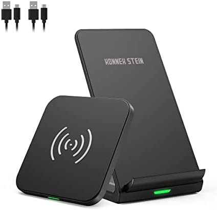 Konnek Stein Wireless Charger [2 Pack], Fast 10W Wireless Charging Pad Station Bundle, Qi-Certified, Compatible with iPhone 13/12/11/11 Pro Max/XS, Galaxy S20/S10, AirPods 3, Black (TF2006-BK-KS-US)
