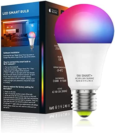Konodar Smart Light Bulbs 9W Ultra-Bright Color Changing Bluetooth & WiFi Led Smart Bulbs A19 E26 Compatible with Alexa Echo, Google Home, Siri, No Hub Required