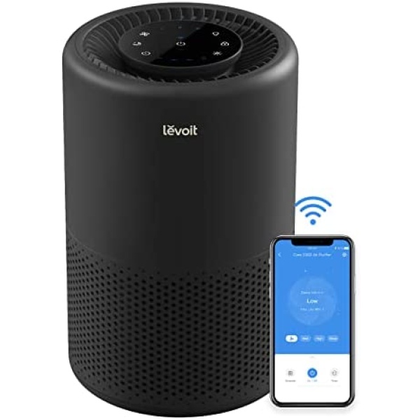 LEVOIT Air Purifiers for Home Large Room, Smart WiFi Alexa Control, H13 True HEPA Filter for Allergies, Pets, Smoke, Dust, Pollen, Ozone Free, 24dB Quiet Cleaner for Bedroom, Core 200S, Black,1 Pack