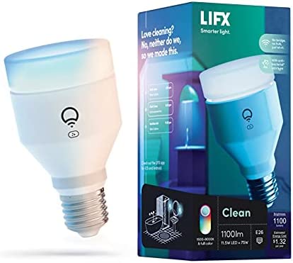 LIFX Clean, A19 1100 lumens, Full Color with Antibacterial HEV, Wi-Fi Smart LED Light Bulb, No Bridge Required, Works with Alexa, Hey Google, HomeKit and Siri (1-Pack)