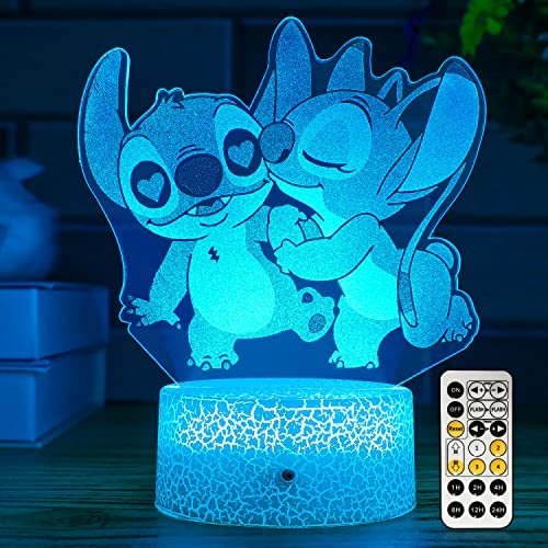 NINE SQUARE EGOU Stitch Gifts for Girls Stitch Night Light with Timer Remote & Smart Touch 7 Colors Changing Dimmable Stitch Lamp Cool Room Decor Bedside Lamp for Bedroom Boys Girls (Stich-1)