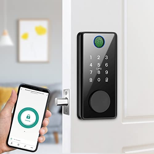 Smart Lock, Keyless Entry Door Lock with Bluetooth Control, Fingerprint Door Lock, Electronic Touchscreen Smart Keypad Deadbolt Lock for Home Apartment Hotel Bedroom