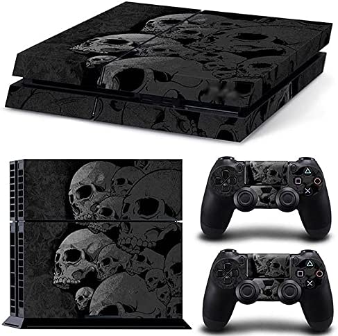 Vinyl Skin Sticker for Playstation 4, Black Skull PS4 Console and Controllers Skins Wrap Vinyl Sticker Decal Cover