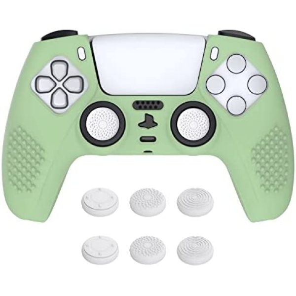 eXtremeRate PlayVital 3D Studded Edition Anti-Slip Silicone Cover Skin for ps5 Controller, Soft Rubber Case Protector for ps5 Wireless Controller with Thumb Grip Caps - Matcha Green