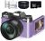 Digital Cameras for Photography, 4K 48MP Vlogging Camera for YouTube with WiFi, Manual Focus, 16X Digital Zoom, 52mm Wide Angle Lens & Macro Lens, 32GB TF Card and 2 Batteries(Purple)