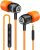 LUDOS Clamor Orange Earbuds in Ear, Orange Headphones with Microphone, Orange Earphones with Mic and Volume Control, Memory Foam, Wired Ear Buds, 3.5mm Headphones, Plug in Headphiones, Earbuds Orange