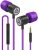 LUDOS Ultra Earbuds Wired in Ear Headphones with Tangle-Free Cord Noise Isolating Earphones Deep Bass Case Ear Buds 3.5 mm Jack Plug – Purple