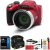 Minolta MN53Z-R Pro Shot 16MP Digital Camera with 53x Optical Zoom, Red Bundle with Lexar Professional 633x 64GB UHS-1 Class 10 SDXC Memory Card and Deco Gear Camera Bag (Small) with Accessory Kit