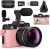 Monitech Digital Cameras for Photography, 48MP&4K Vlogging Camera for YouTube, Video Camera with Wide-Angle & Macro Lenses, 16X Digital Zoom, Flip Screen, External Microphone, 32GB TF Card – Pink