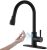 OWOFAN Touchless Kitchen Faucet with Pull Down Sprayer LED Light Single Handle Kitchen Sink Faucet Motion Sensor Smart Hands-Free, Stainless Steel Black 1072R
